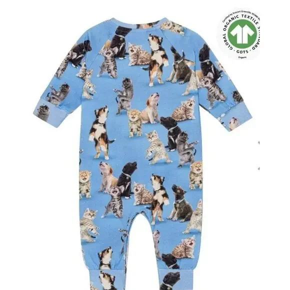 Molo Fairfax Romper Joy Of Music Cat Print Blue Baby Sz 3-6 Months $87 - Picture 2 of 11